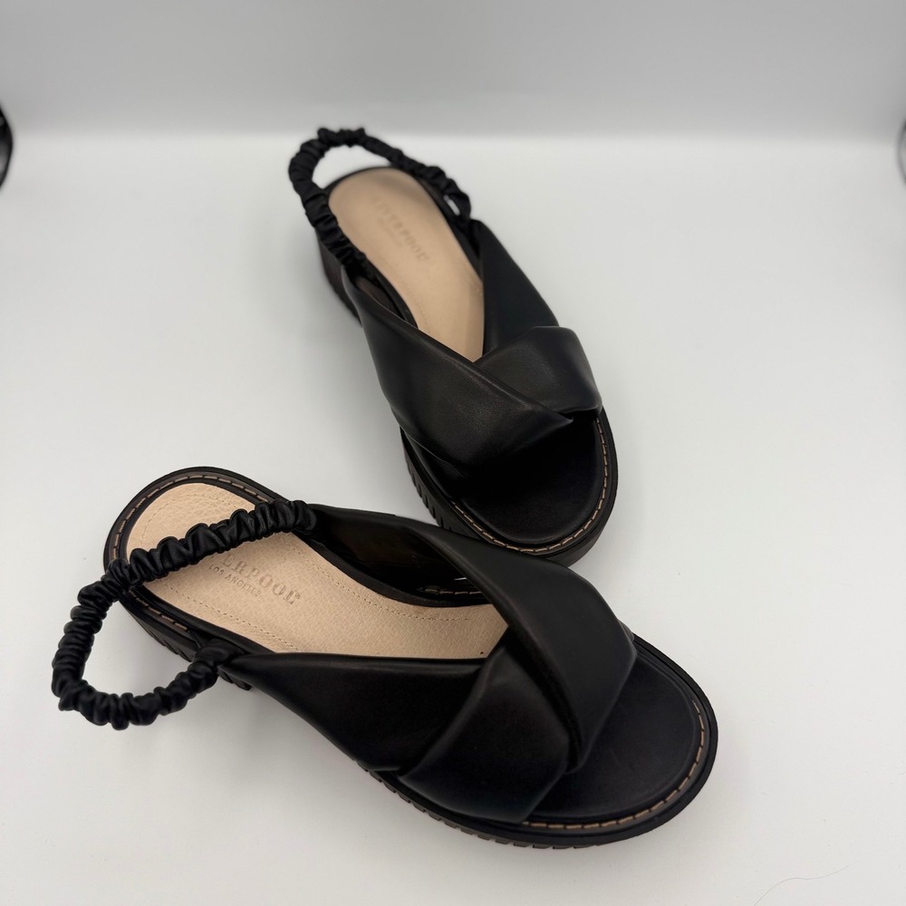 Liverpool Platform Sandals Womens Black Leather Lug Sole Slingback Minimalist